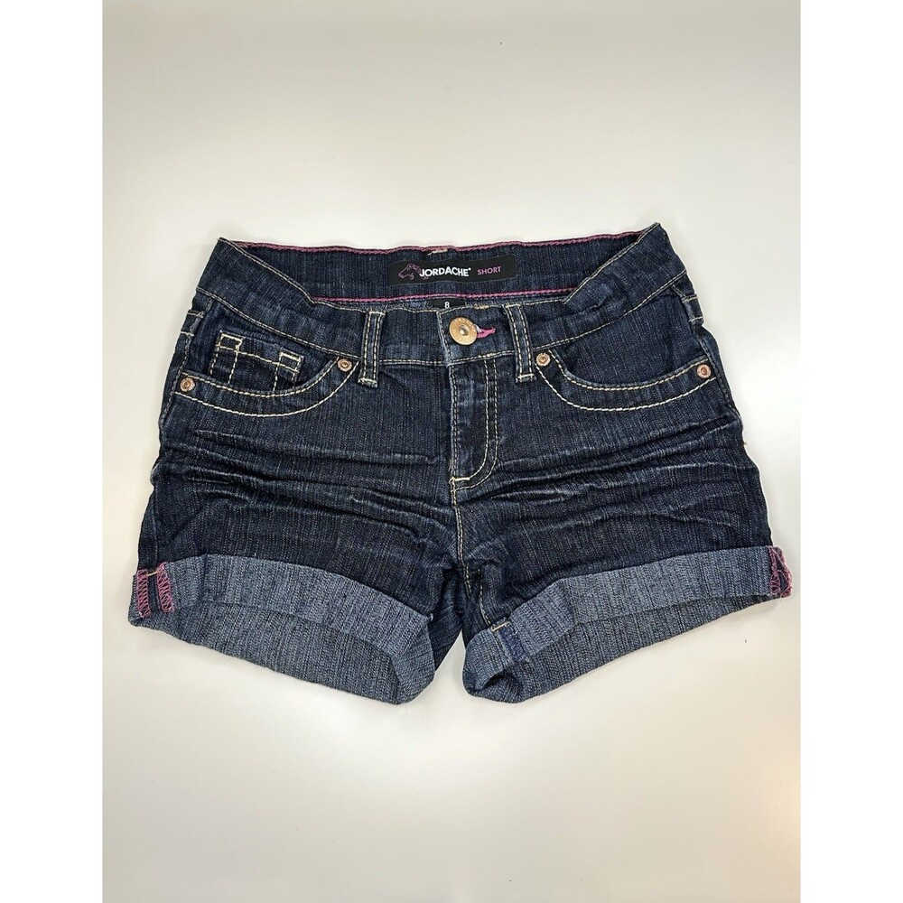 JORDACHE Jean Shorts Girls 8 Dark Washed Blue Denim Adjustable Waist Cuffed NWOT